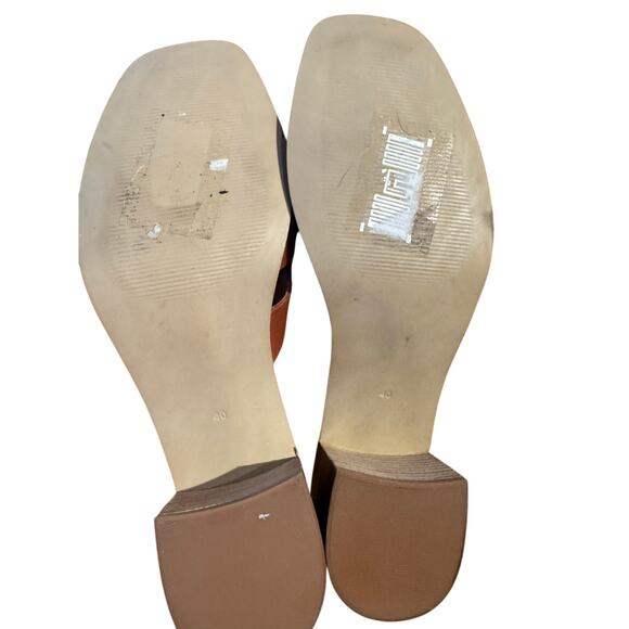 Bruno Magli Retro Classic Leather in Rich Cognac  Block Heel Slide Sandals 40 - Picture 8 of 9